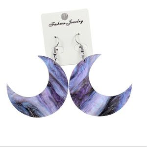 Half moon acrylic blue purple marbled dangle earrings fashion jewelry 3 for $30